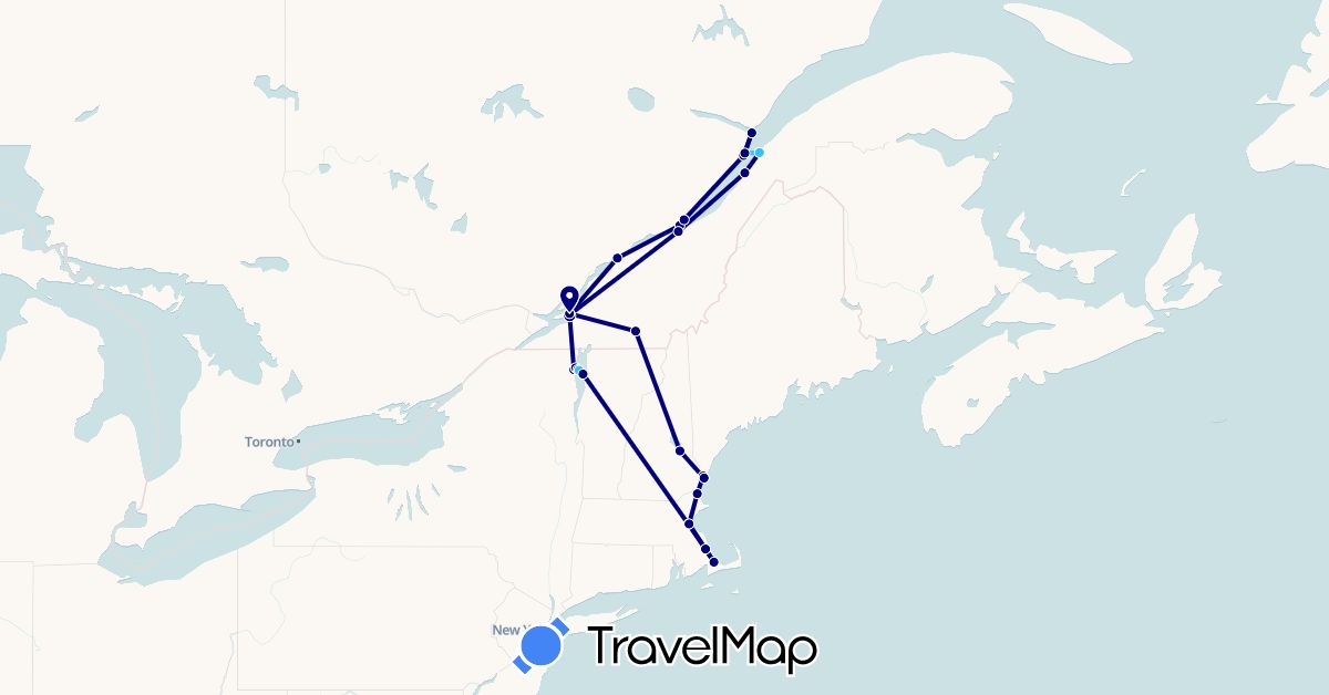 TravelMap itinerary: driving, boat in Canada, United States (North America)